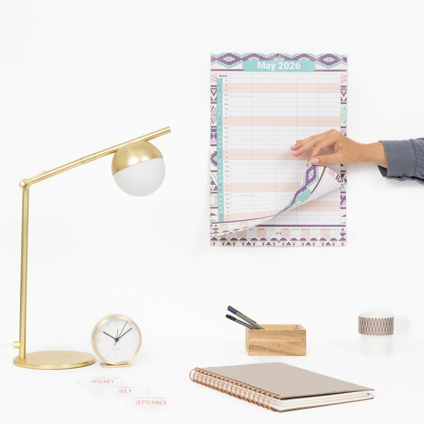 2026 Calendar Wall Monthly Planner Staff Rota Family Organiser 5 Columns marble