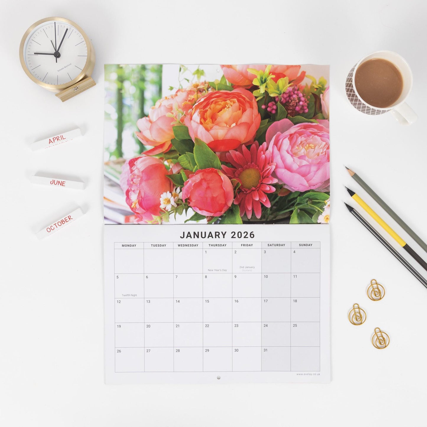 2026 A4 Calendar Flowers Wall Monthly Planner Family Home Organiser 12 Months
