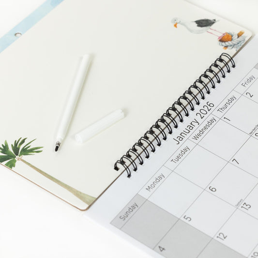 2026 Monthly Memo Board Wall Calendar Family Organiser White Board & Pen seaside