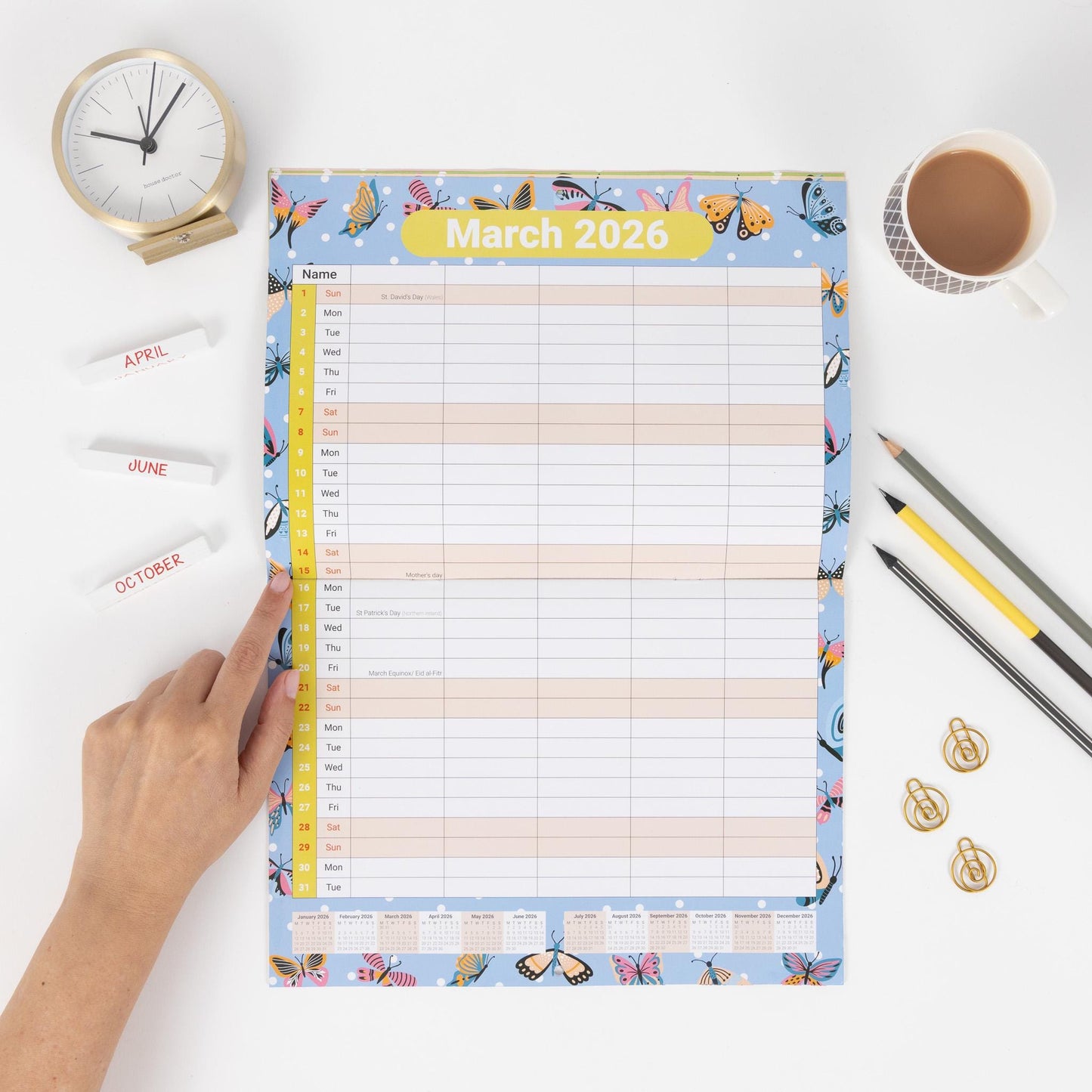 2026 A3 Month to View Family Home Planner 5 Column Wall All Family Organiser