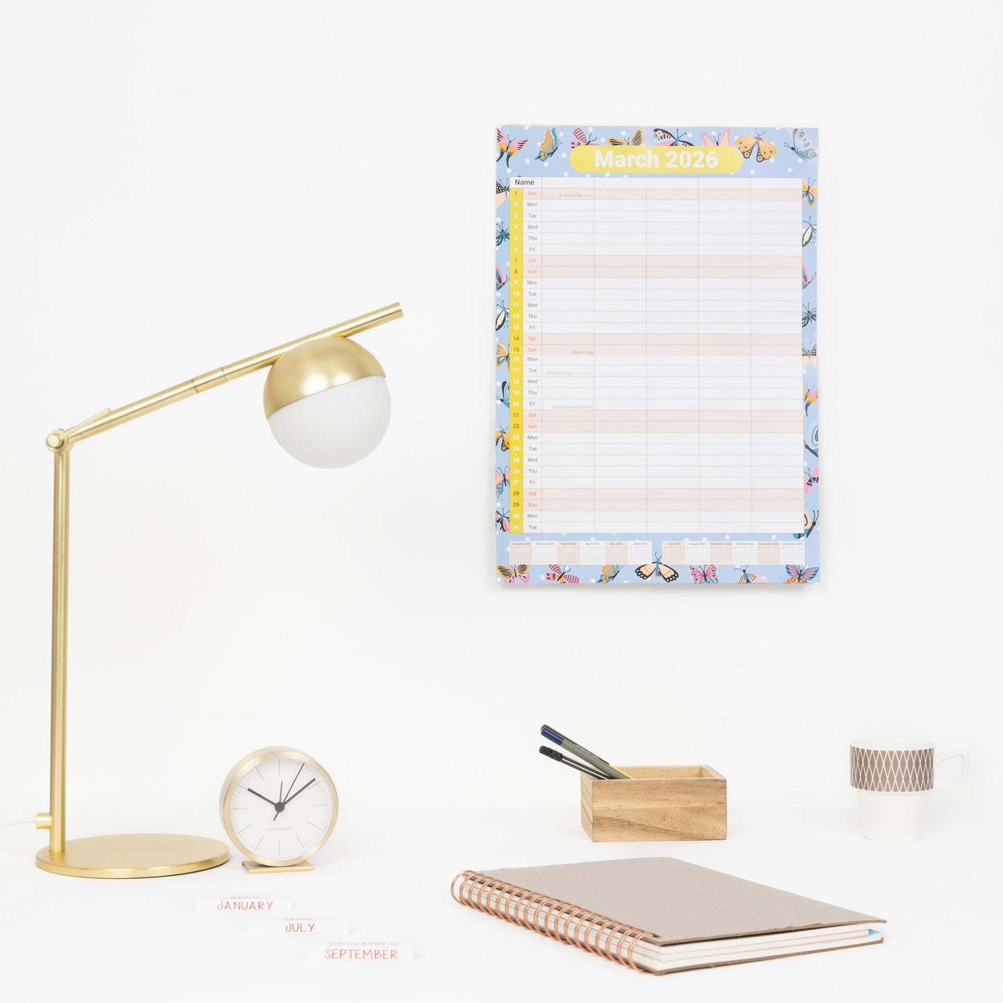 2026 A3 Month to View Family Home Planner 5 Column Wall All Family Organiser