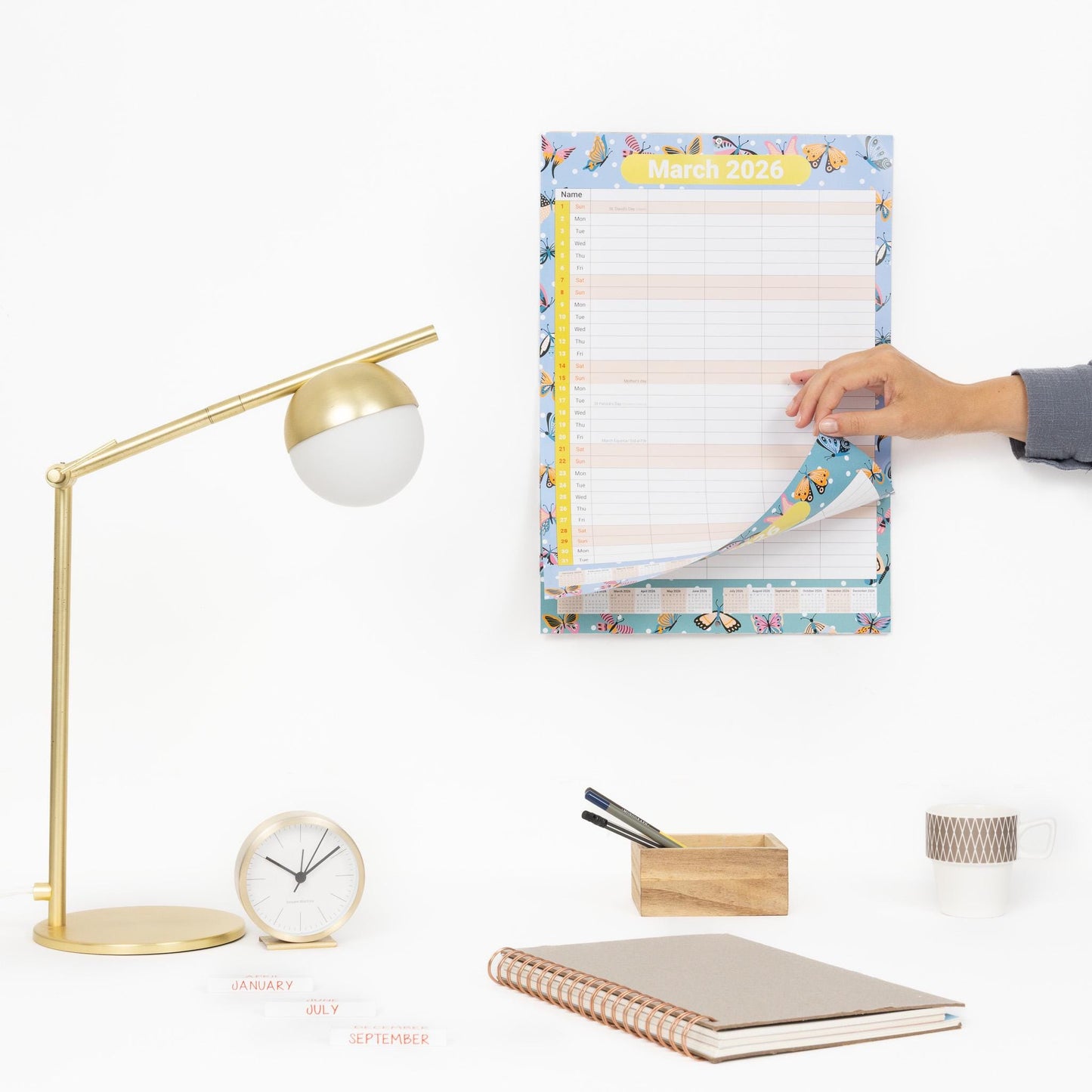 2026 A3 Month to View Family Home Planner 5 Column Wall All Family Organiser