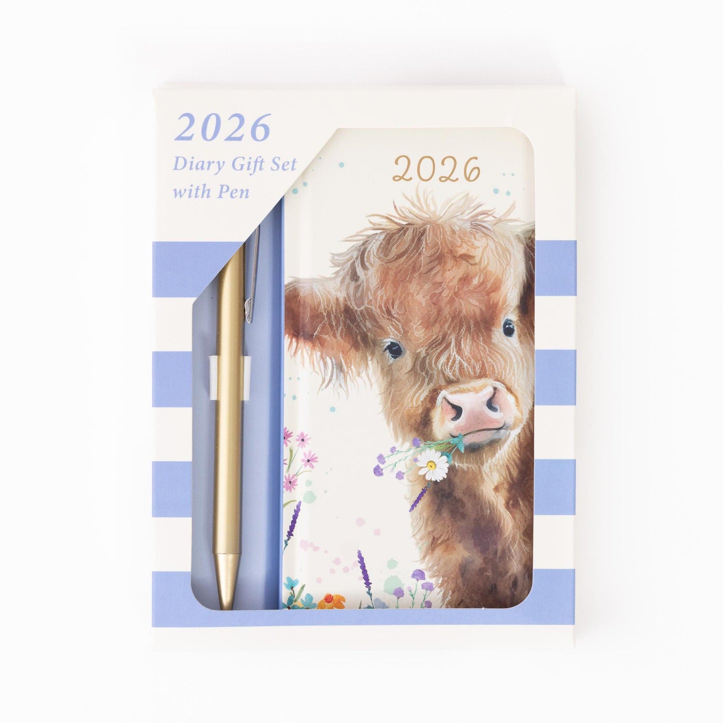 2026 Diary & Pen Slim Size Week to View Diaries Full Year Planner Gift Set Boxed cow