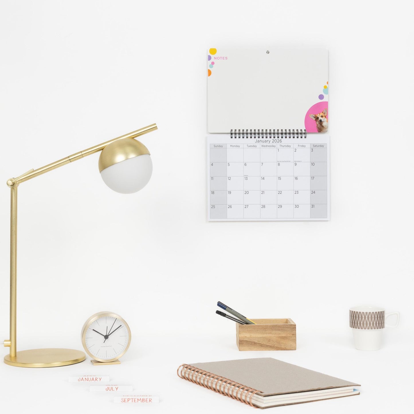2026 puppy Monthly Memo Board Wall Calendar Family Organiser White Board & Pen