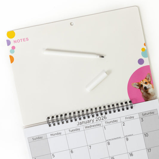 2026 puppy Monthly Memo Board Wall Calendar Family Organiser White Board & Pen