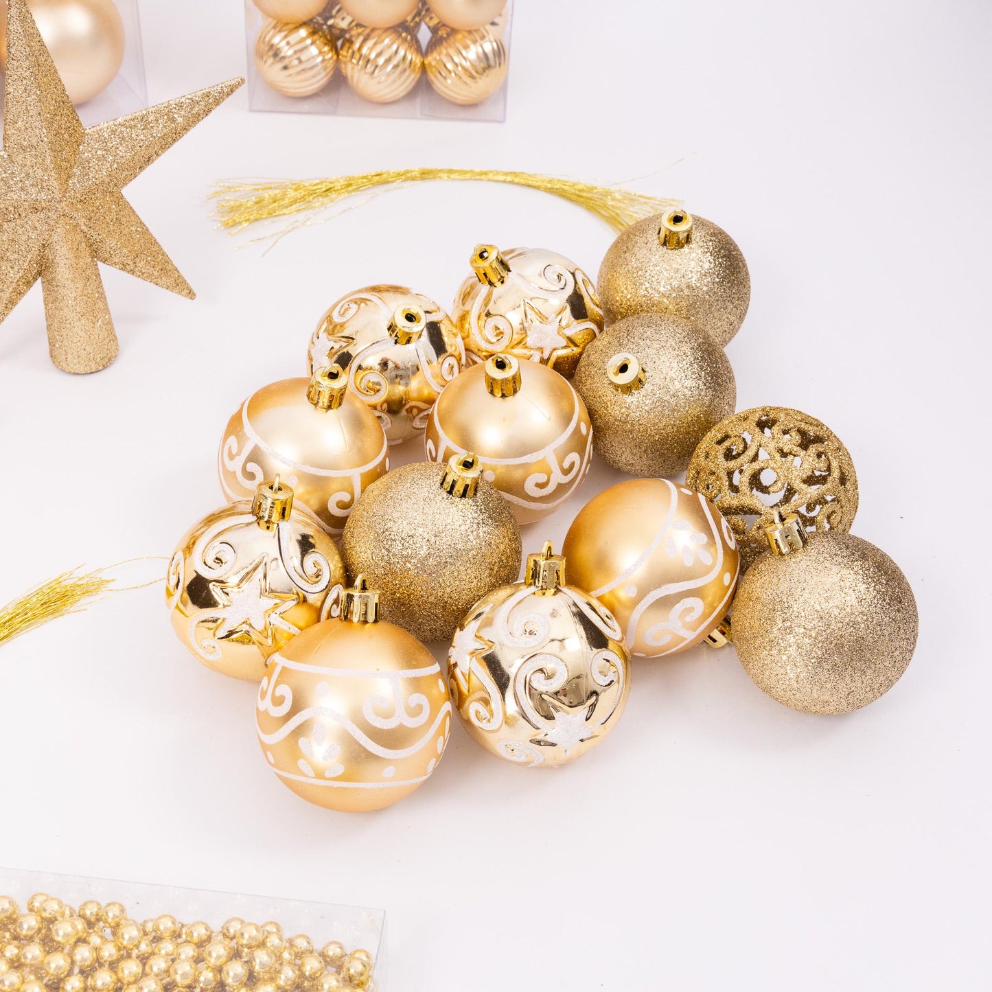 100 Christmas Baubles Tree Hanging Balls Xmas Party Beads Ornament Gold