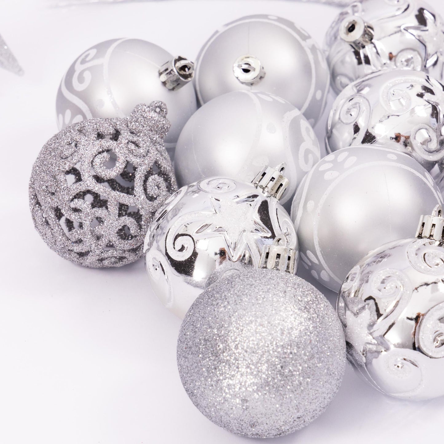 100 Christmas Baubles Tree Hanging Balls Xmas Party Beads Ornament Silver