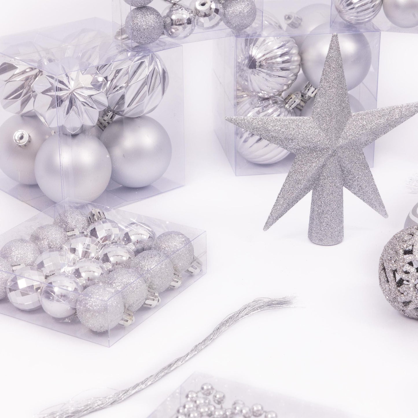100 Christmas Baubles Tree Hanging Balls Xmas Party Beads Ornament Silver
