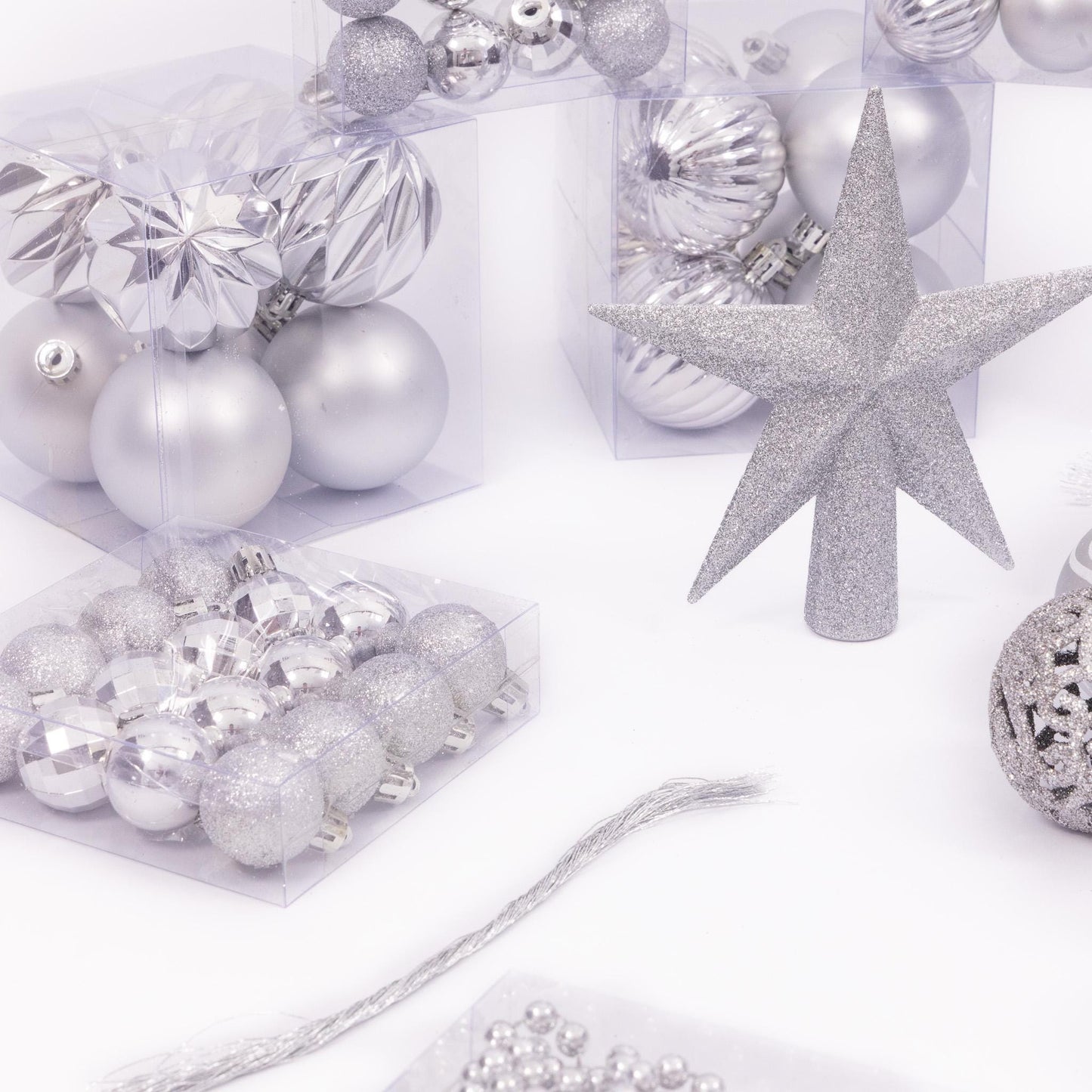 100 Christmas Baubles Tree Hanging Balls Xmas Party Beads Ornament Silver