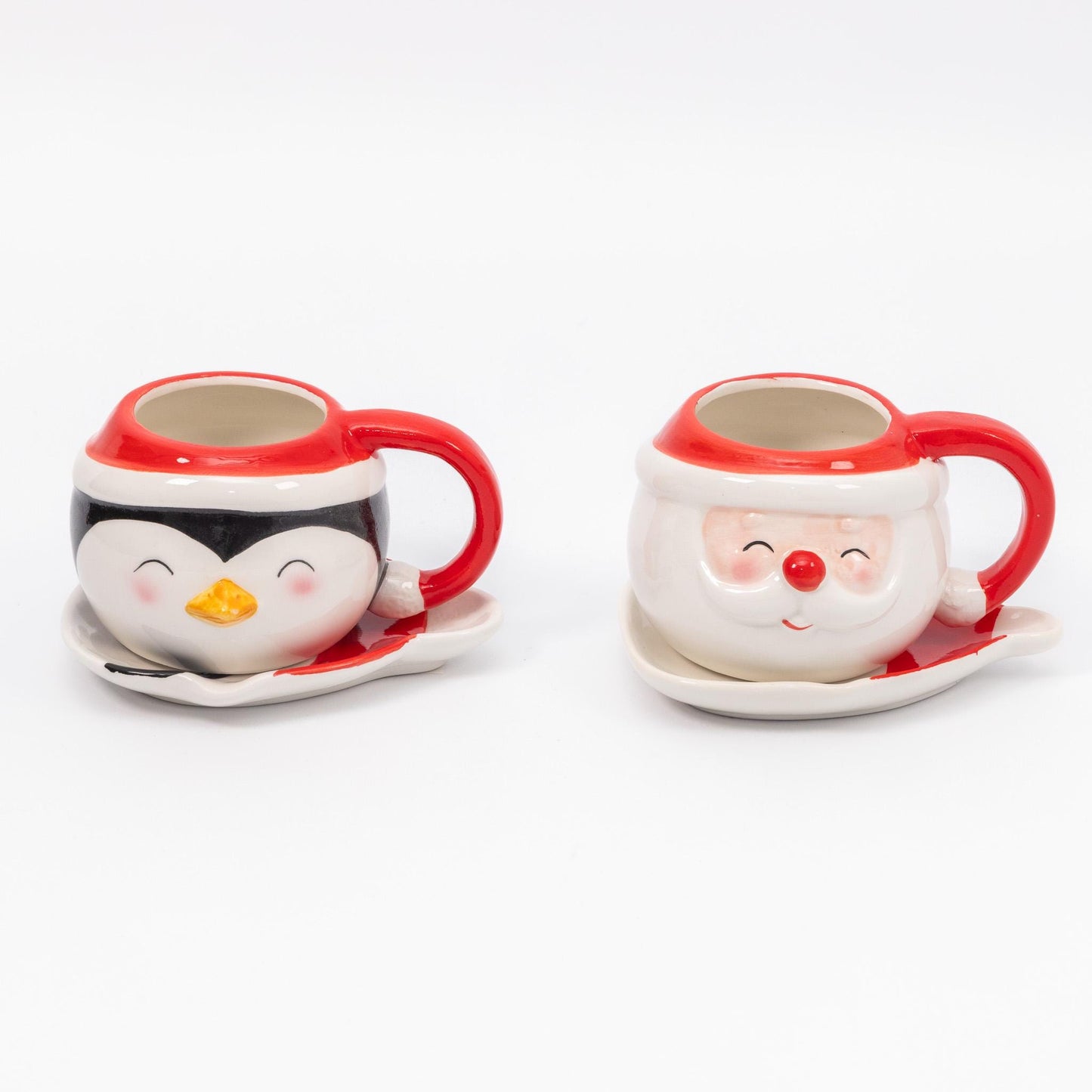 Santa and Snowman Ceramic Cup & Saucer Christmas Kitchen Tableware Food Drinks