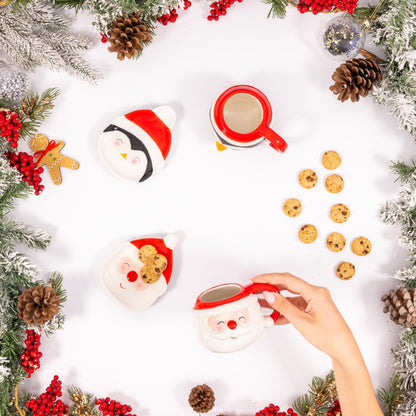 Santa & Snowman Ceramic Cup & Saucer – Christmas Tableware – image 2