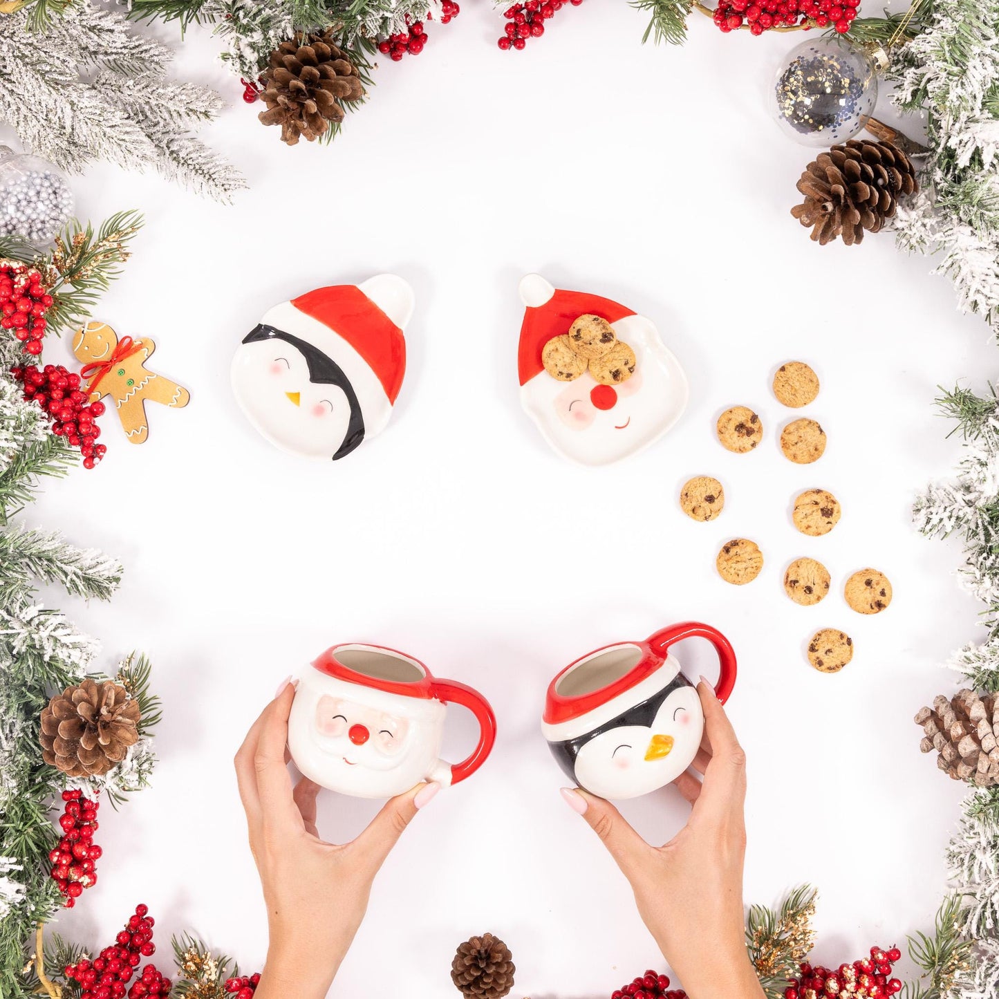 Santa and Snowman Ceramic Cup & Saucer Christmas Kitchen Tableware Food Drinks