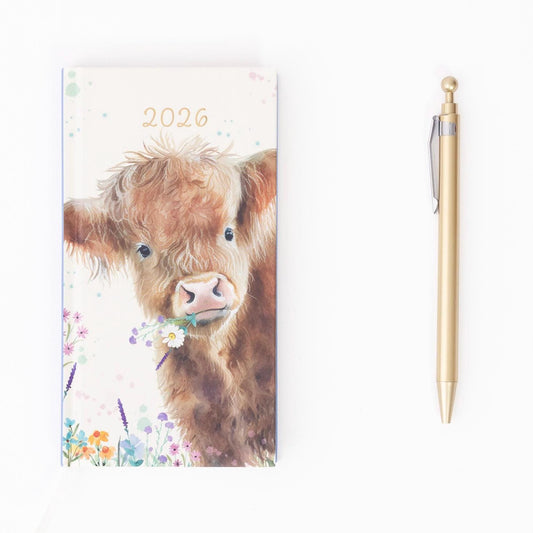 2026 Diary & Pen Slim Size Week to View Diaries Full Year Planner Gift Set Boxed cow