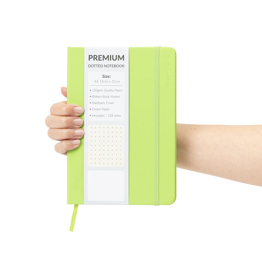 Dotted A5 Lime Notebook Hardback Notepad Notes Diary Bullet Journal Premium Book