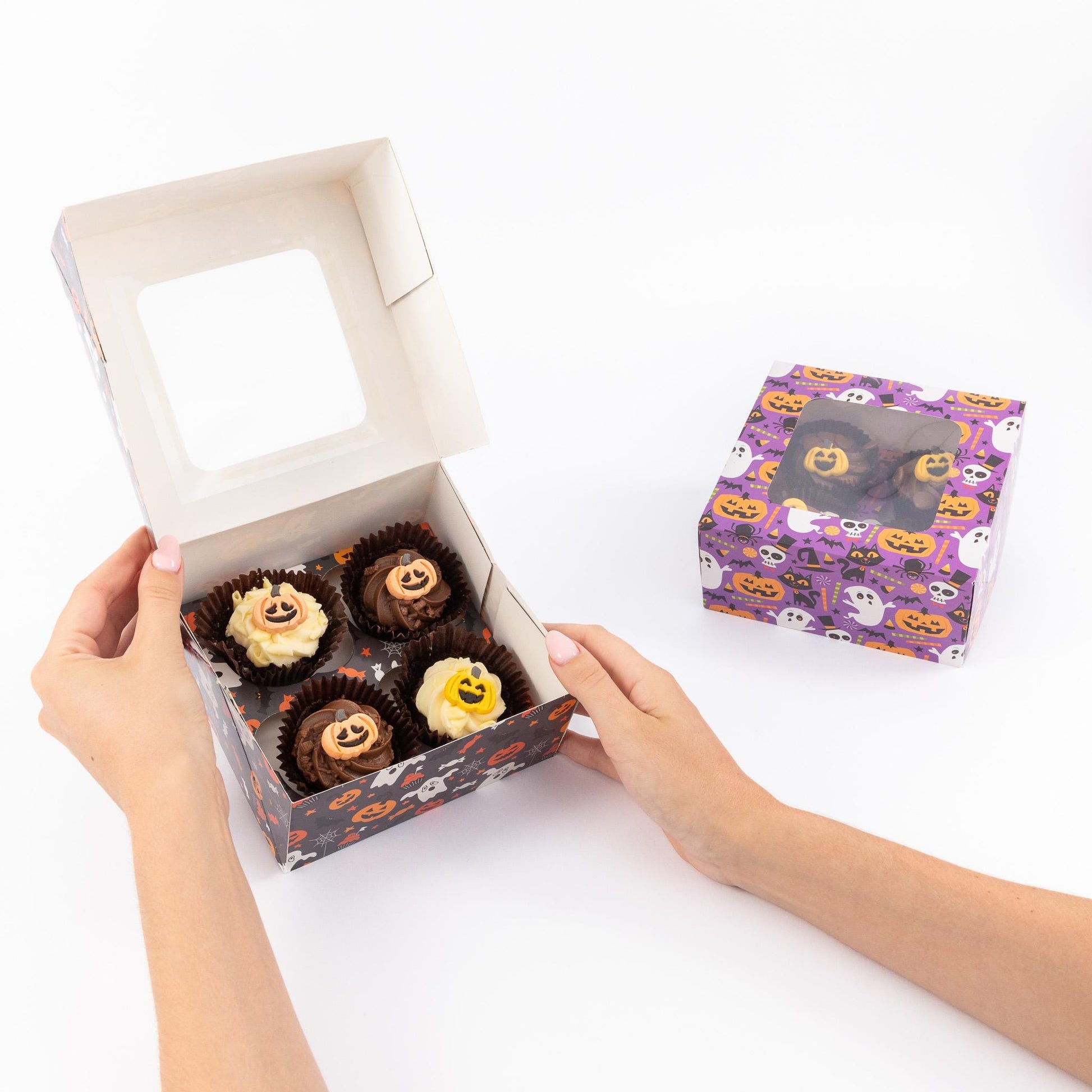 Halloween Cupcake Boxes: Black, Orange, Purple, Pumpkin - 4 Hole Etsy