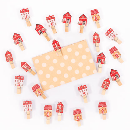 Numbered Advent Calendar Pegs – Cottages – Set of 24