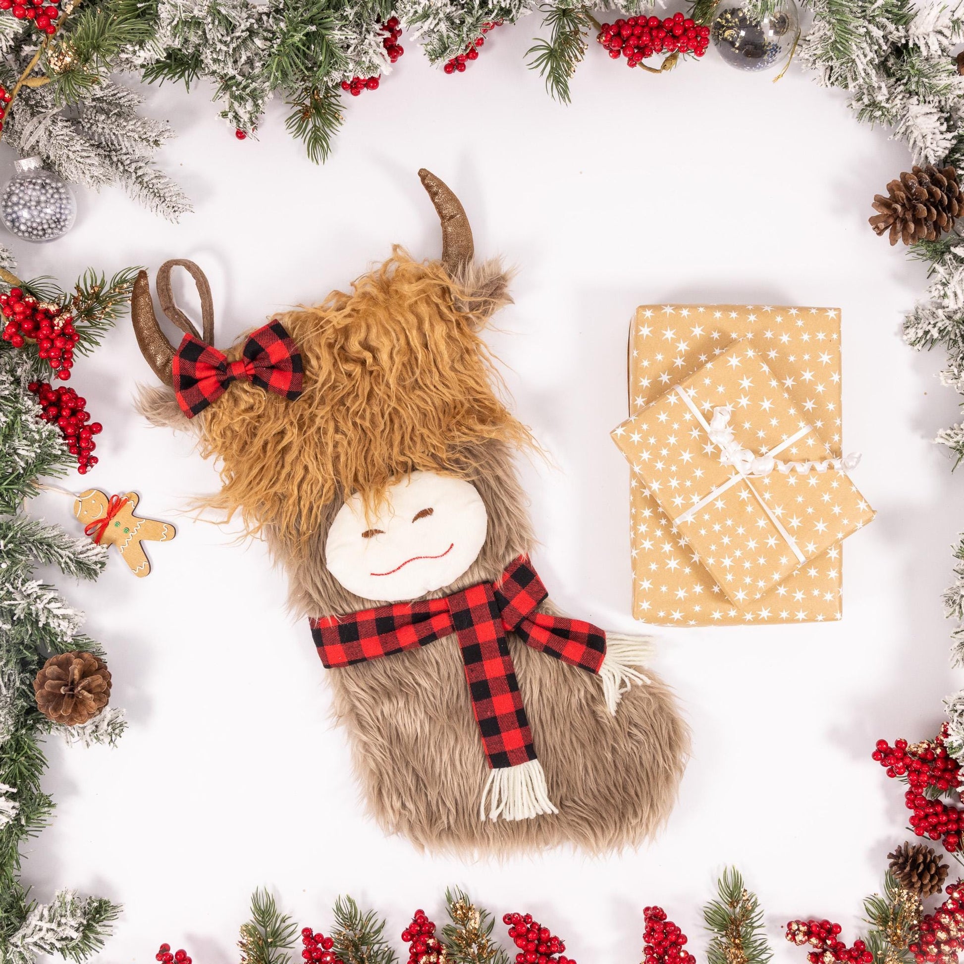 Christmas Stocking Highland Cow Luxury Plush Santa Sack Xmas Gift Present Etsy
