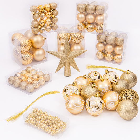 100 Christmas Baubles Tree Hanging Balls Xmas Party Beads Ornament Gold