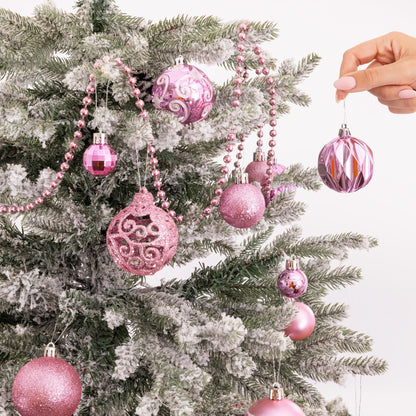 100-Piece Christmas Bauble Set – Single Colour – Pink – image 7