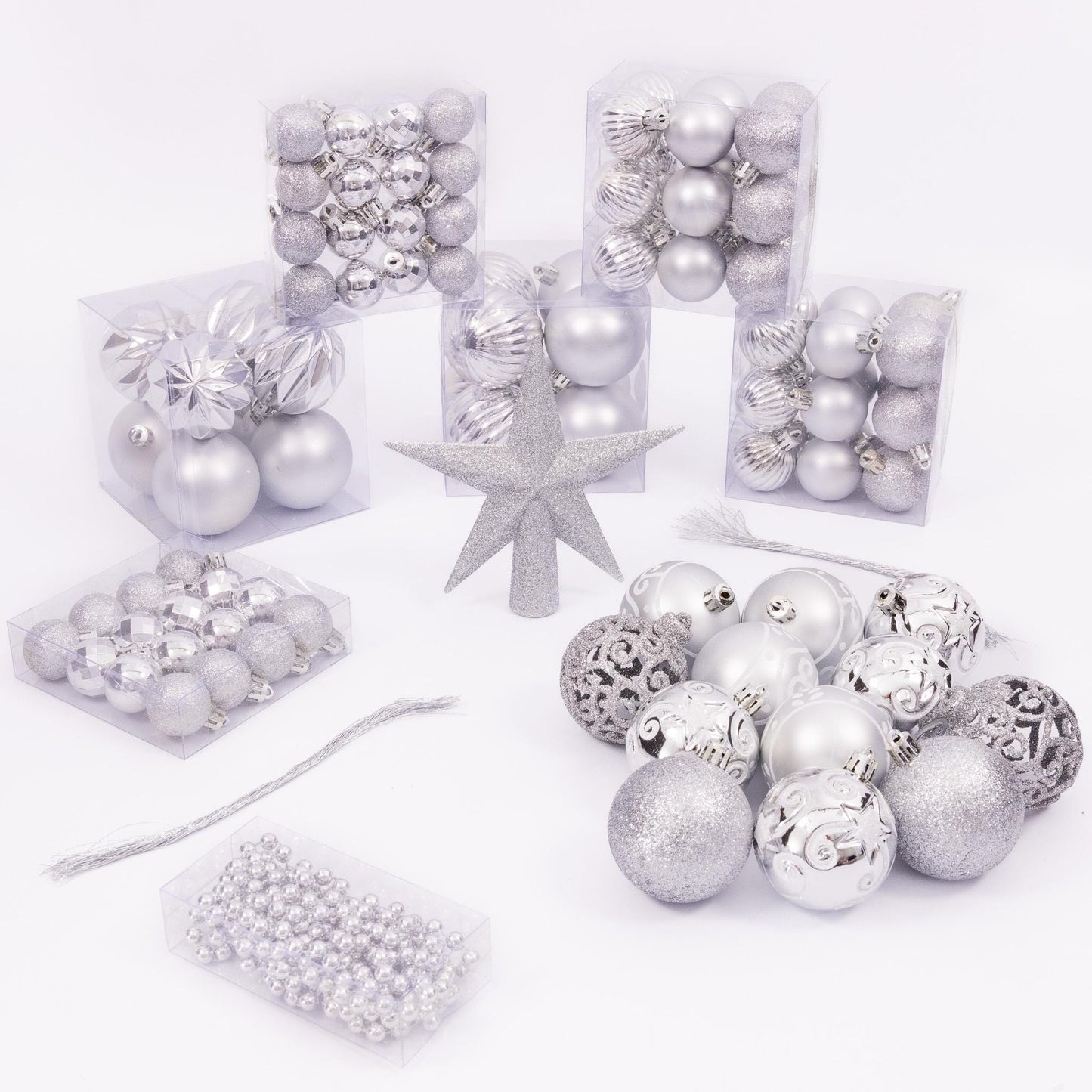 100 Christmas Baubles Tree Hanging Balls Xmas Party Beads Ornament Silver