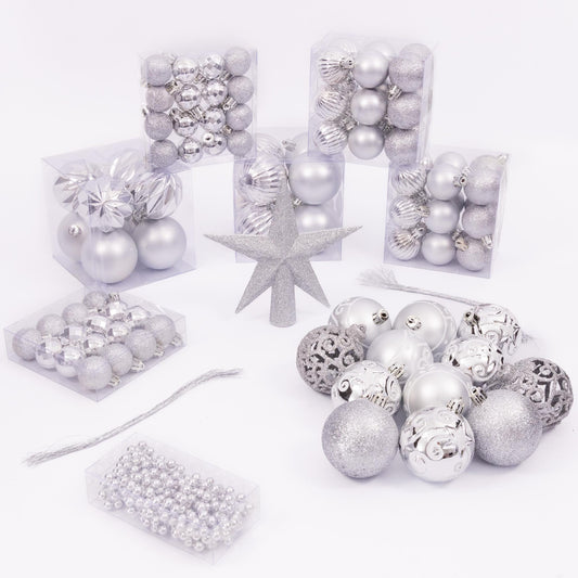 100 Christmas Baubles Tree Hanging Balls Xmas Party Beads Ornament Silver