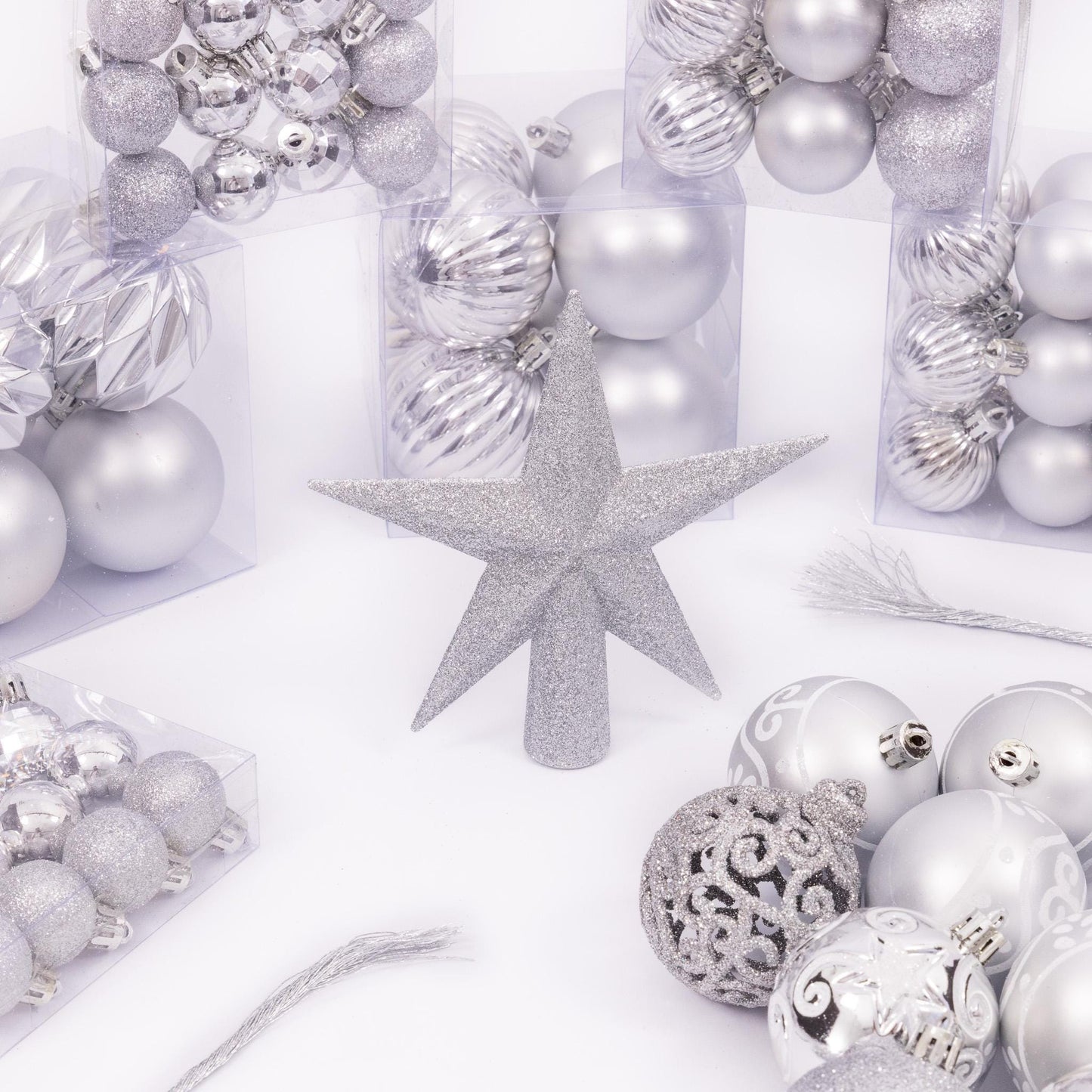 100 Christmas Baubles Tree Hanging Balls Xmas Party Beads Ornament Silver