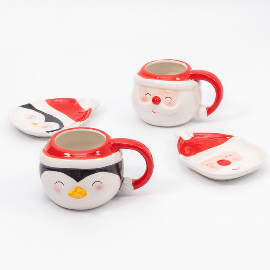Santa and Snowman Ceramic Cup & Saucer Christmas Kitchen Tableware Food Drinks