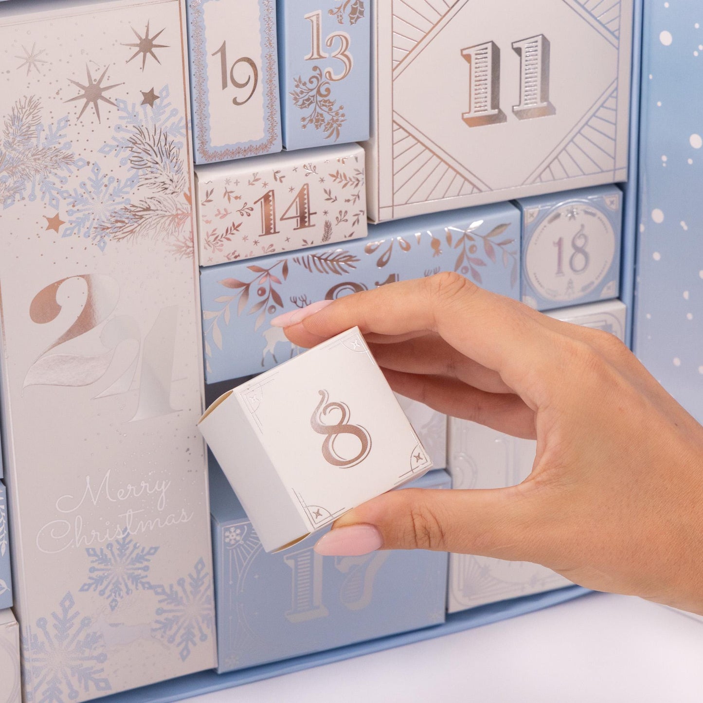 Christmas Advent Calendar Fill your Own 1-24 Day Boxes Luxury Countdown Blue