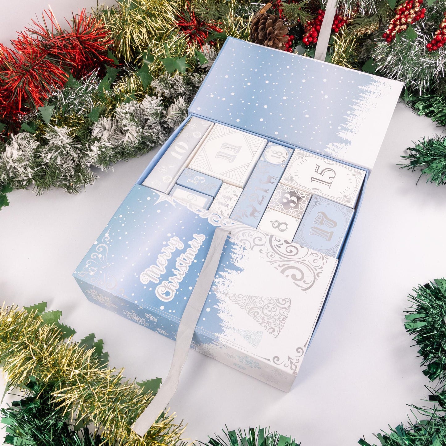 Christmas Advent Calendar Fill your Own 1-24 Day Boxes Luxury Countdown Blue