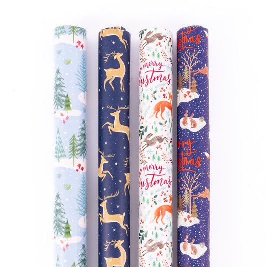 4 Rolls Christmas Gift Wrapping Woodland Paper 4M x 70cm Roll 16 Metre Etsy