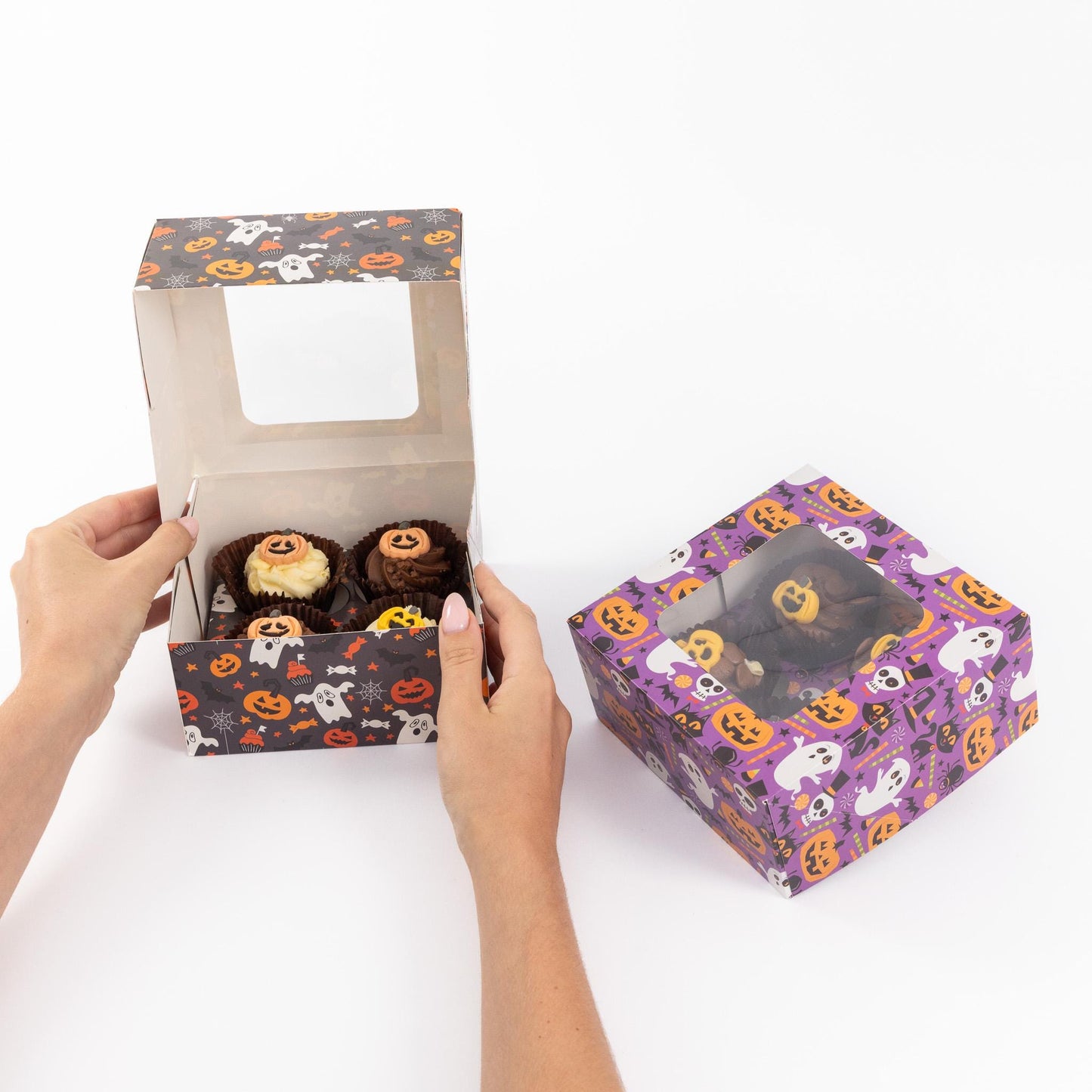 Halloween Cupcake Boxes: Black, Orange, Purple, Pumpkin - 4 Hole Etsy