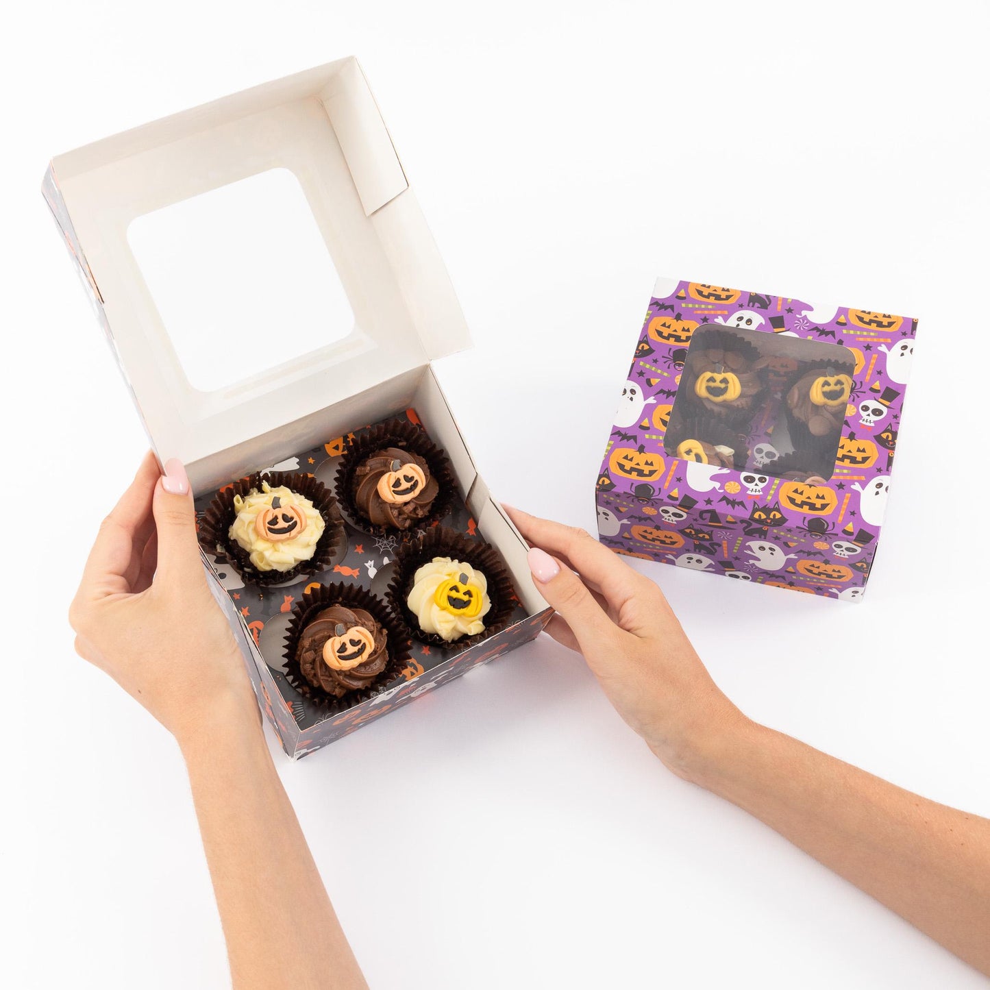 Halloween Cupcake Boxes: Black, Orange, Purple, Pumpkin - 4 Hole Etsy