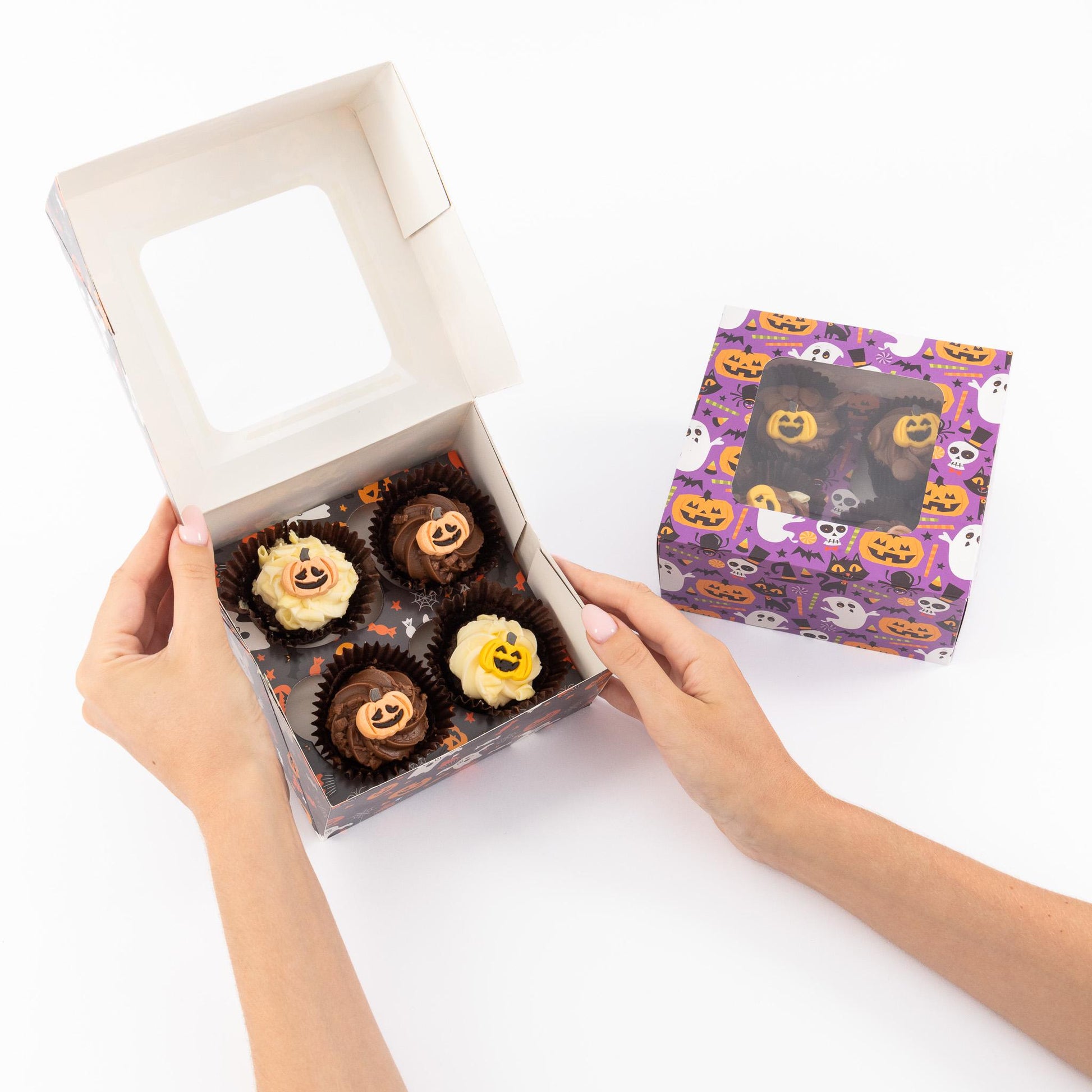 Halloween Cupcake Boxes: Black, Orange, Purple, Pumpkin - 4 Hole Etsy