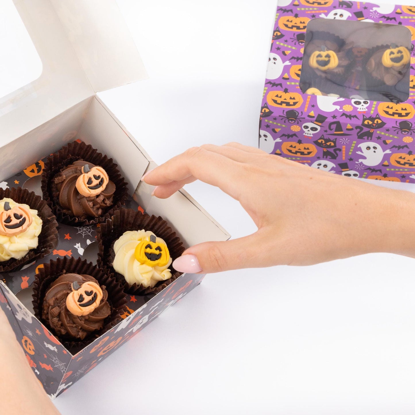 Halloween Cupcake Boxes: Black, Orange, Purple, Pumpkin - 4 Hole Etsy