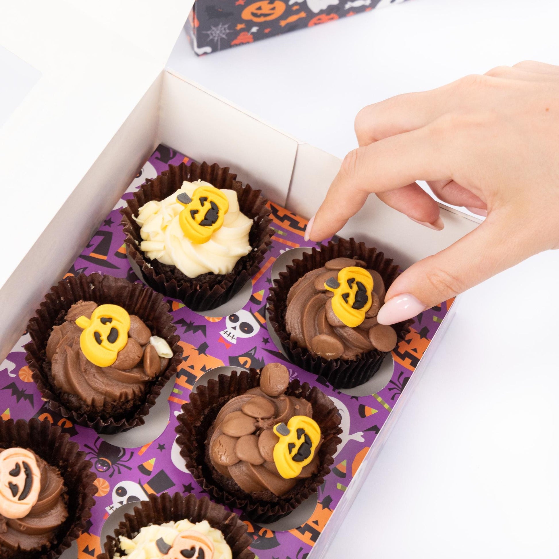 2 to 10 Halloween 6 Hole Cupcake Boxes Black Orange Cobweb Pumpkin Windowed Insert Etsy