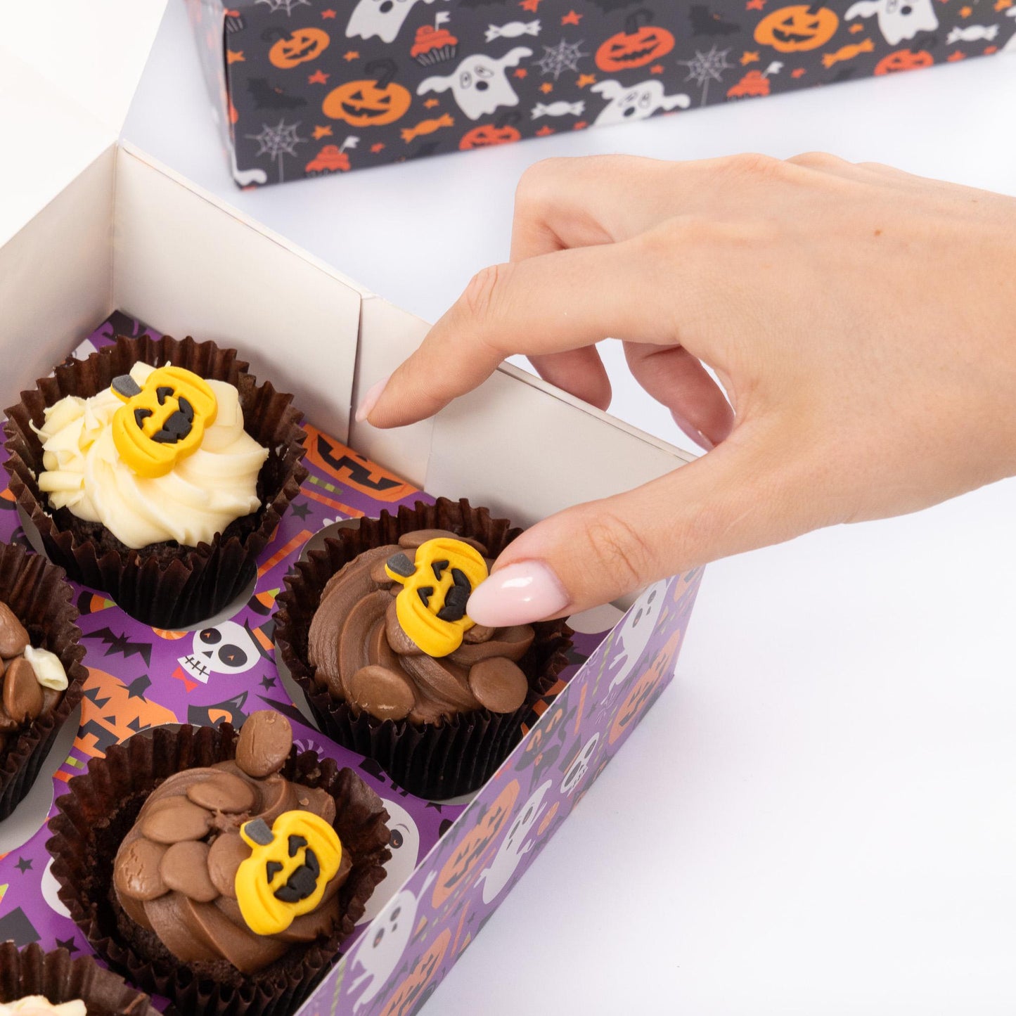 2 to 10 Halloween 6 Hole Cupcake Boxes Black Orange Cobweb Pumpkin Windowed Insert Etsy