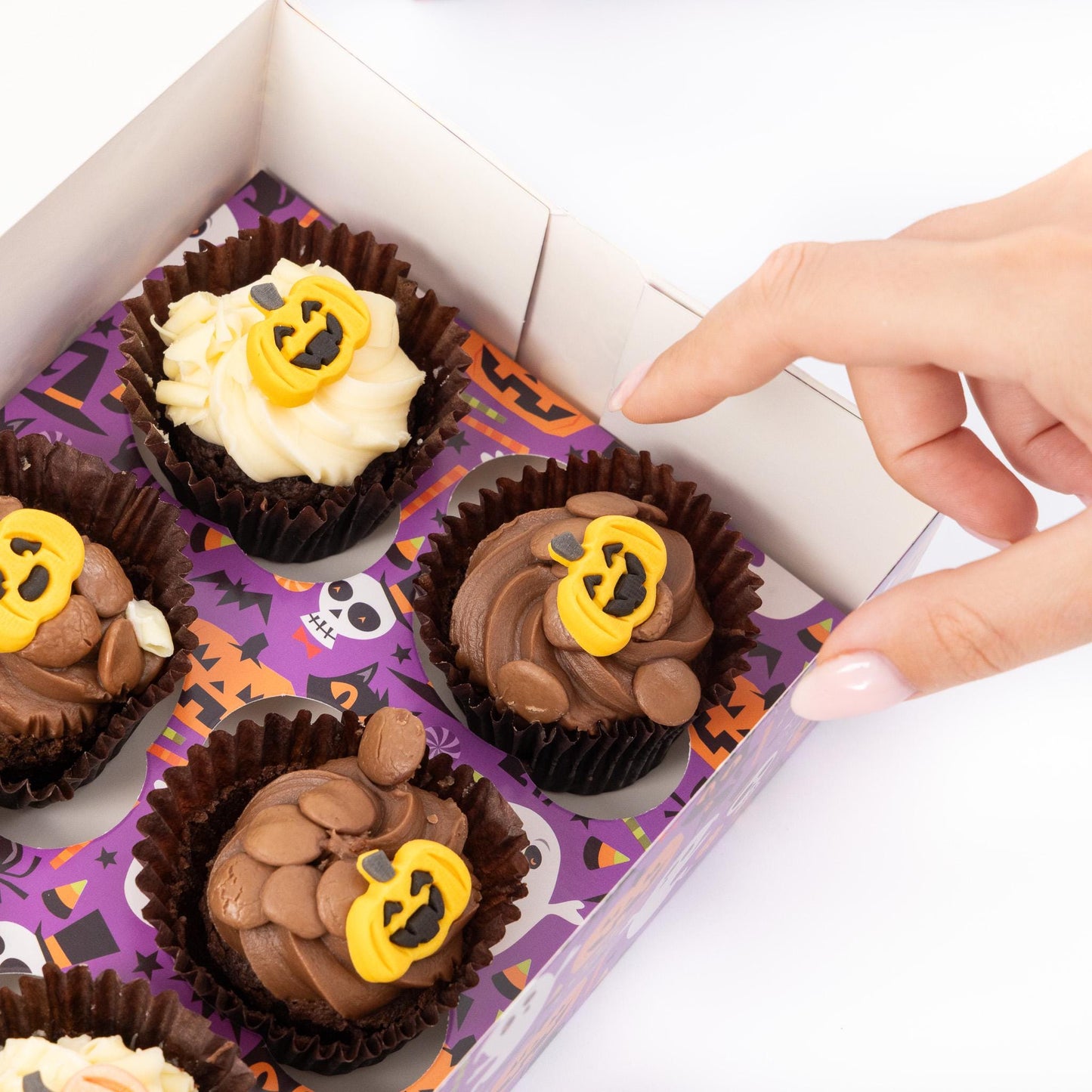 2 to 10 Halloween 6 Hole Cupcake Boxes Black Orange Cobweb Pumpkin Windowed Insert Etsy