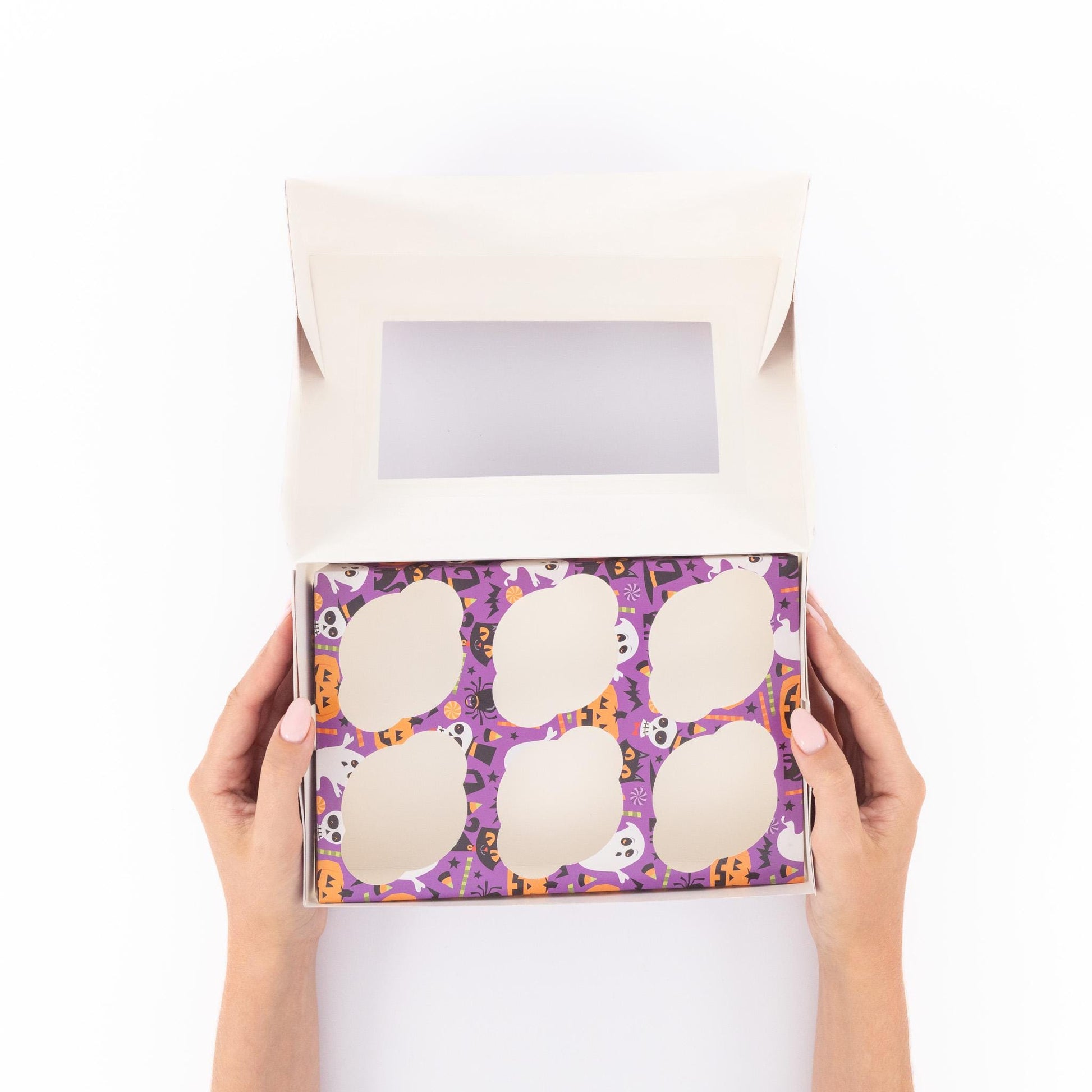 2 to 10 Halloween 6 Hole Cupcake Boxes Black Orange Cobweb Pumpkin Windowed Insert Etsy