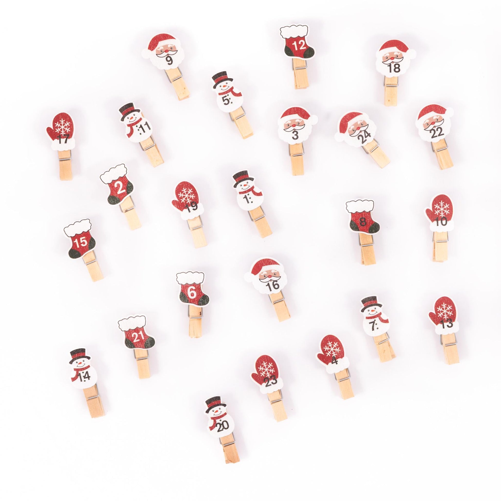 24 Advent Calendar Pegs Numbered Make Your Own Calendar Craft Santa Etsy