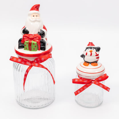 Novelty Glass Christmas Jars – Santa & Penguin