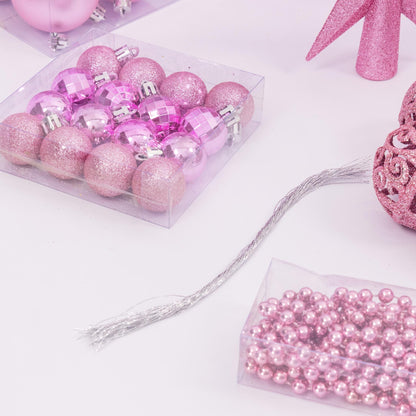 100-Piece Christmas Bauble Set – Single Colour – Pink – image 4