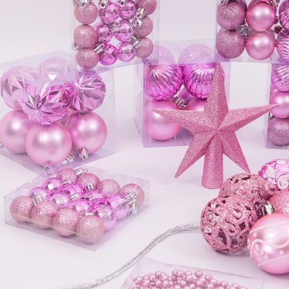 100-Piece Christmas Bauble Set – Single Colour – Pink – image 5