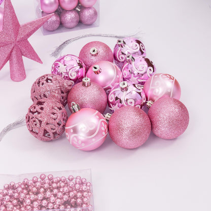 100-Piece Christmas Bauble Set – Single Colour – Pink – image 3
