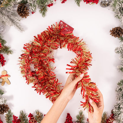 Chunky Christmas Tinsel Garland – Red & Gold – 6 x 2m (12m) – image 7