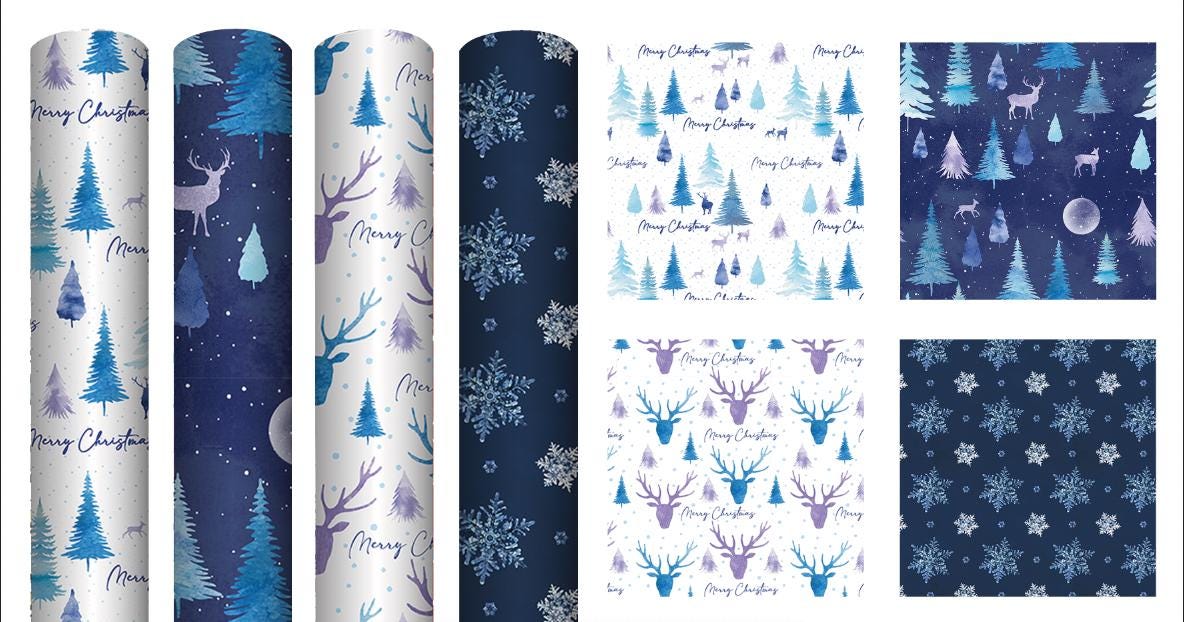 4 Rolls Christmas Gift Wrapping Midnight Forest Paper 4M x 70cm Roll 16 Metre Etsy