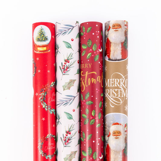 4 Rolls Christmas Gift Wrapping Traditional Paper 4M x 70cm Roll 16 Metre Etsy