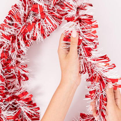 Chunky Christmas Tinsel Garland – Red & White – 6 x 2m (12m) – image 2