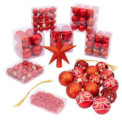 100-Piece Christmas Bauble Set – Red