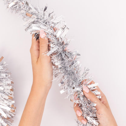 Chunky Christmas Tinsel Garland – Silver – 6 x 2m (12m) – image 8