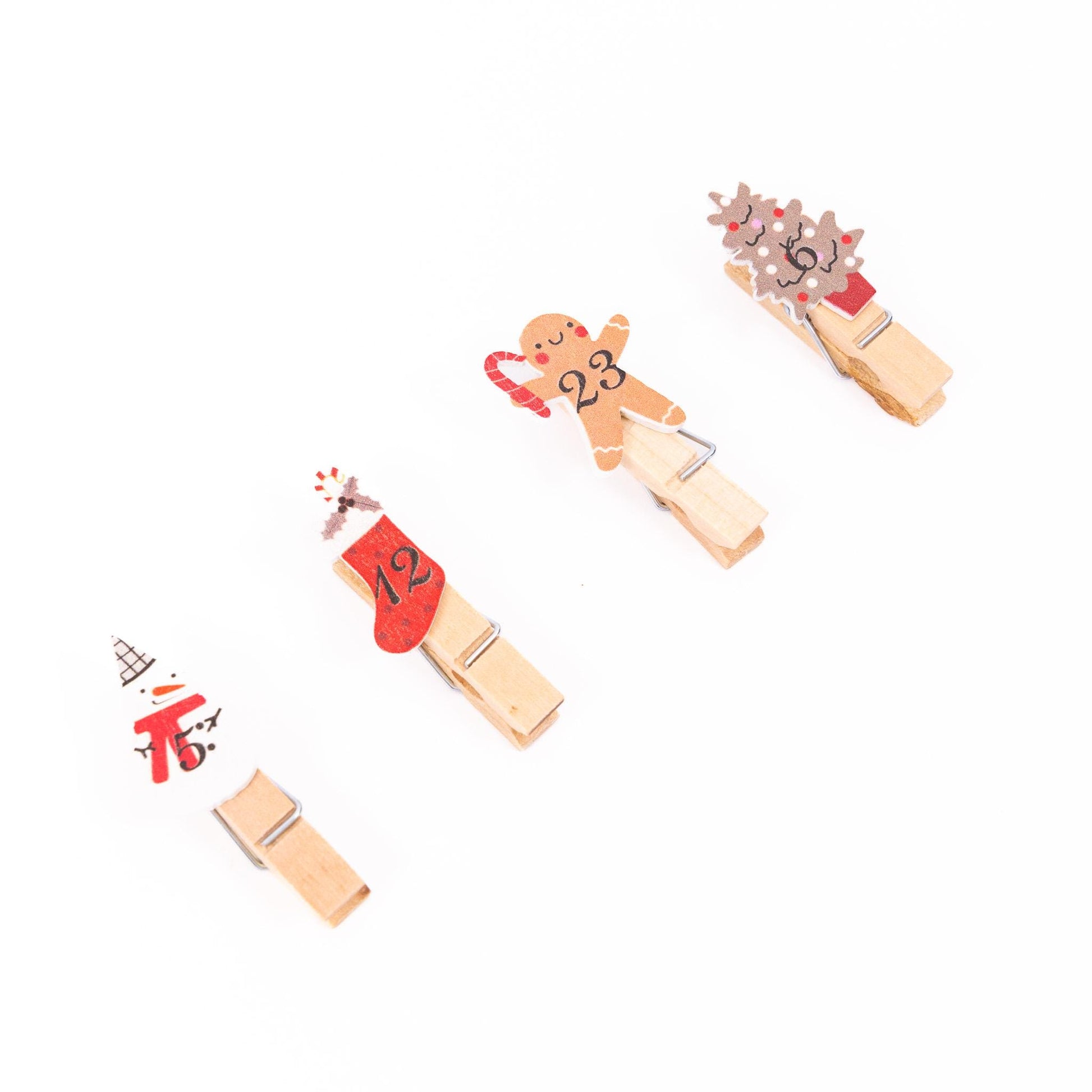 24 Advent Calendar Pegs Numbered Make Your Own Calendar Craft Gingerbread Etsy